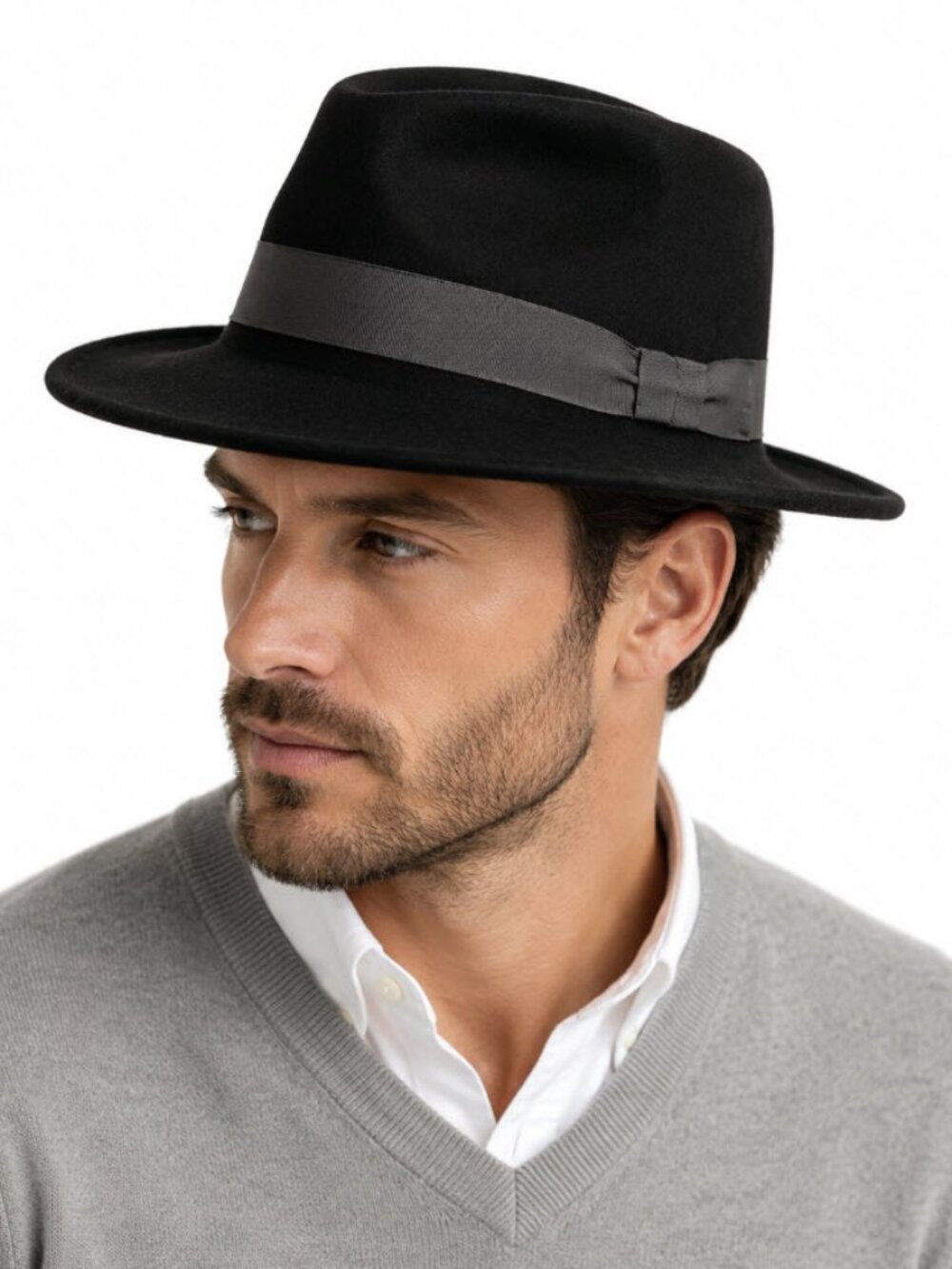 New York Hat Co Men's Classic Wool Wide Brim Fedora Hat Plain